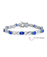 Bling Jewelry 9CT Royal Blue Oval Cz Alternating Infinity Tennis Bracelet For Women For Sterling Silver 7"