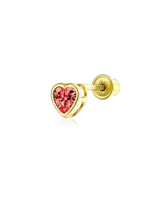 Dark Pink Cubic Zirconia Helix Cartilage Ear Lobe Piercing Daith Cz Heart 1 Piece Stud Earring For Women Teen 14K Gold Screw Back 4MM