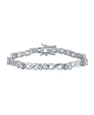 9CT Clear Bridal Oval Aaa Cz Alternating Romantic Love Knot Symbol Infinity Tennis Bracelet For Women Girlfriend .925 Sterling Silver 7.5"