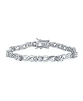 9CT Clear Bridal Oval Aaa Cz Alternating Romantic Love Knot Symbol Infinity Tennis Bracelet For Women Girlfriend .925 Sterling Silver 7.5"