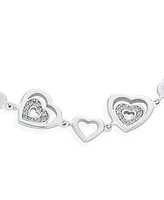 Bling Jewelry Clear Pave Cubic Zirconia Cz Alternating Open Multi Hearts Shape Bracelet For Women Rhodium 7 Inch