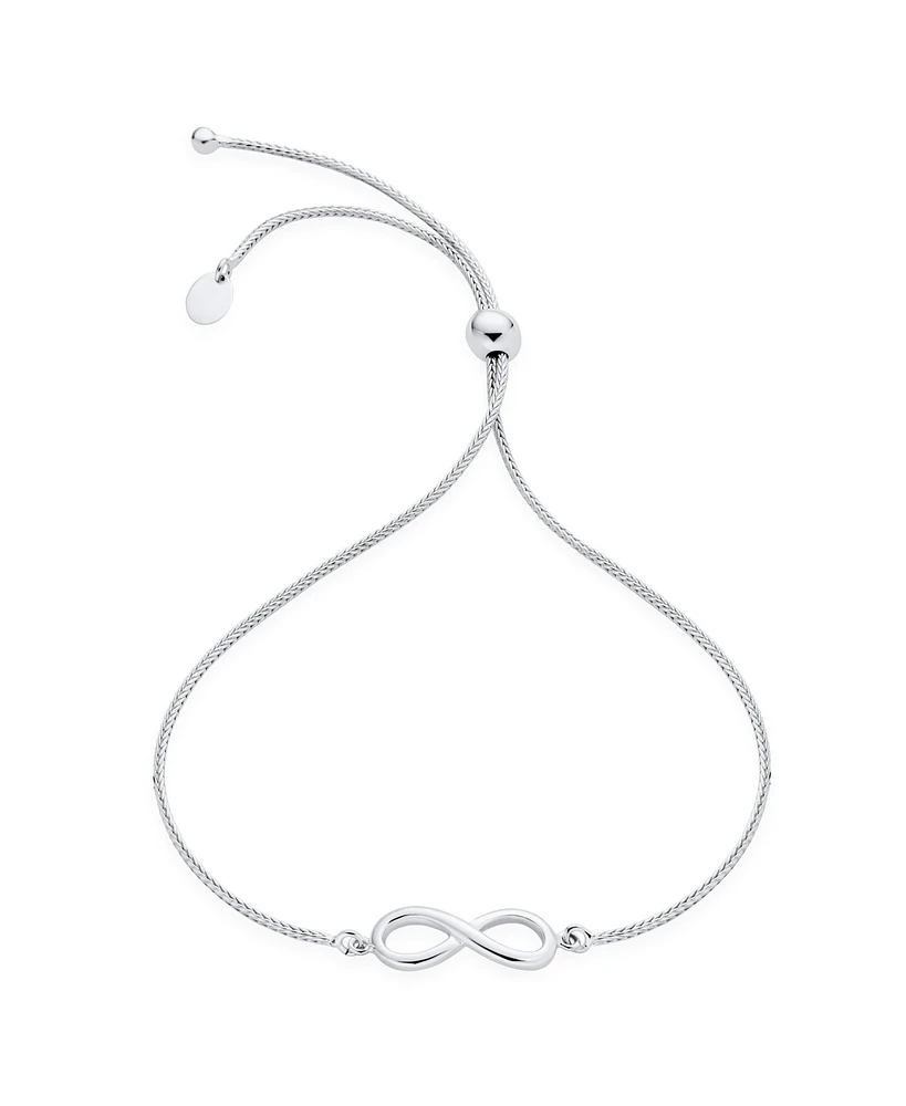 Bling Jewelry Minimalist Simple Slide Love Knot Symbol Infinity Bolo Bracelet For Women Sterling Silver Adjustable