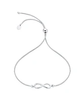 Romantic Minimalist Simple Slide Love Knot Symbol Infinity Bolo Bracelet For Women Teens .925 Sterling Silver Adjustable