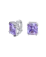 Traditional Classic Large Statement 7CT Emerald Cut Simulated Lavender Amethyst Aaa Cz Solitaire Clip On Stud Earrings For Women Rhodium Plated Brass