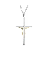 Bling Jewelry Simple Christian Catholic Religious Jewelry Medium Jesus Crucifix Cross Necklace Pendant For Women 2 Tone Gold Plated Sterling Silver