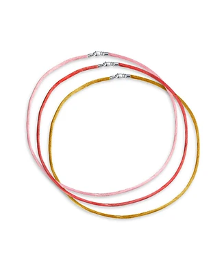 Bling Jewelry Set Of Three Soft Thin Satin Pink Red Yellow 16 Inch Silk Cords Strand Necklace For Pendant Layering Women Men Teen Sterling Silver Lobs