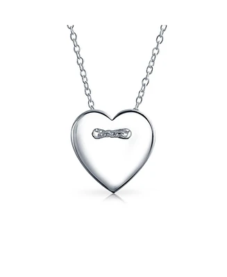 Minimalist Simple Flat Slide Button Heart Engravable Monogram Pendant Necklace Alphabet Initial For Women For Teen .925 Sterling Silver