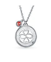 Bling Jewelry Ayllu Inspirational Heart Infinity Clover Love Luck Unity Words Round Disc Bff Pendant Necklace Sterling Silver Red Crystal