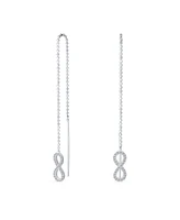 Bling Jewelry Geometric Figure Eight Long Pave Cz Ball Chain Love Knot Symbol Infinity Threader Earrings For Women Sterling Silver