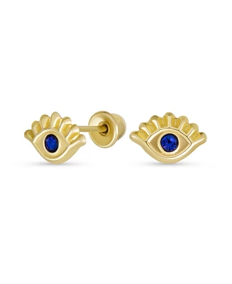 Bling Jewelry Tiny Yellow 10K Gold Spiritual Blue Cz Eyelash Protection Amulet Evil Eye Stud Earrings Ear Lobe Cartilage For Women