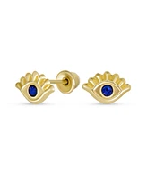 Bling Jewelry Tiny Yellow 10K Gold Spiritual Blue Cz Eyelash Protection Amulet Evil Eye Stud Earrings Ear Lobe Cartilage For Women