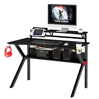 Simplie Fun Pvc Coated Ergonomic Metal Frame Gaming Desk With K Shaped Legs, Black