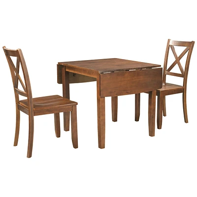 Simplie Fun 3-Piece Wood Drop Leaf Breakfast Nook Dining Table Set With 2 X-Back Chairs For Small Places