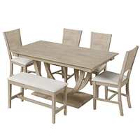 Simplie Fun 6-Piece Modern Dining Set with Long Bench