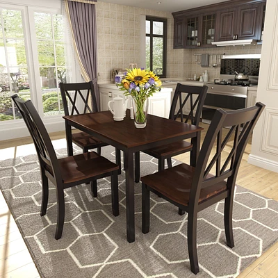 Simplie Fun 5-Piece Dining Table Set Home Kitchen Table And Chairs Wood Dining Set, +Cherry