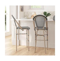 Mael Set Of Two Stacking Bistro Style Bar Stools With Textilene Backs And Seats Metal Frames For Indoor/Outdoor Use