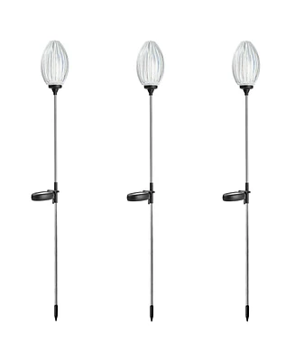 Glitzhome 36" H Set of 3 Solar Powered Stake Oval Flower Light with Stainless Steel Pole