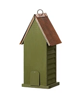 Glitzhome 14.75" H Washed Green Distressed Solid Wood " Home" Inspiration Single Family Decorative Outdoor Garden Birdhouse