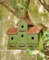 Glitzhome 16.25" L Oversized Washed Green Distressed Solid Wood Villa Decorative Outdoor Garden Birdhouse with Drawer-Shaped Birdfeeder