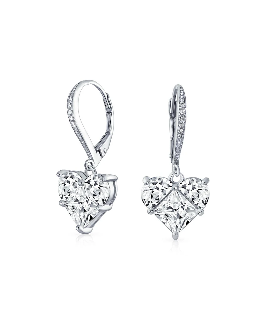 Bling Jewelry 4CT Cz Heart Shaped Cubic Zirconia Dangle Lever back Earrings Invisible Cut Sterling Silver