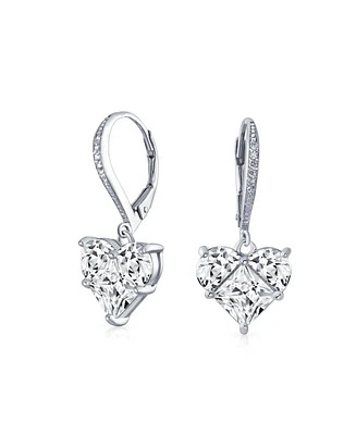 Bling Jewelry Bridal Anniversary Wedding Romantic 4CT Aaa Cz Heart Shaped Cubic Zirconia Dangle Lever back Earrings Girlfriend Invisible Cut Sterling