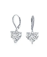 Bling Jewelry Bridal Anniversary Wedding Romantic 4CT Aaa Cz Heart Shaped Cubic Zirconia Dangle Lever back Earrings Girlfriend Invisible Cut Sterling