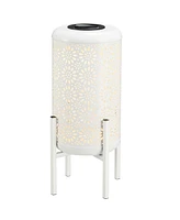 Glitzhome 14.25" H Set of 2 Metal Cutout Flower Pattern Solar Powered Led Outdoor Lantern with Stand