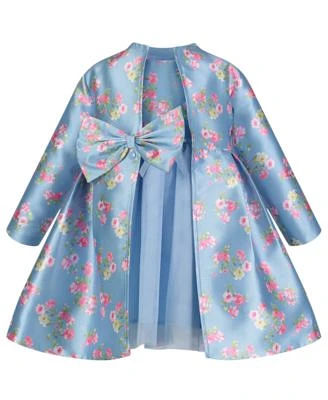 Blueberi Boulevard Toddler Little Girls Fit And Flare Dress Floral Satin Coat Set