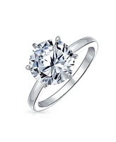 Bling Jewelry Classic Timeless Cubic Zirconia 3CT Cz 6 Prong Setting Round Solitaire Promise Ring For Women Thin Band Sterling Silver