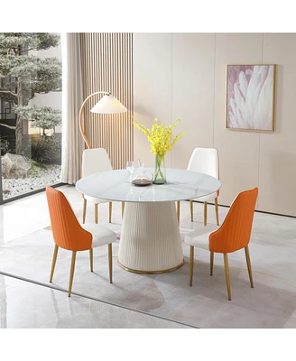 Simplie Fun 53 Inch Round Sintered Stone Carrara White Dining Table
