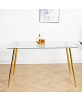 Streamdale Furniture Modern 51" Glass Dining Table, Gold Metal Legs