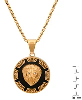 Steeltime Men's Two-Tone Stainless Steel Simulated Diamond Lion Head Greek Accent 24" Pendant Necklace