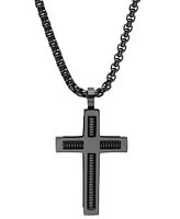 Steeltime Men's Black Ip Stainless Steel Spring Inlay Cross 24" Pendant Necklace