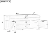Storage Bench With 3 Shutter-Shaped Doors With Removable Cushion And Storage Space