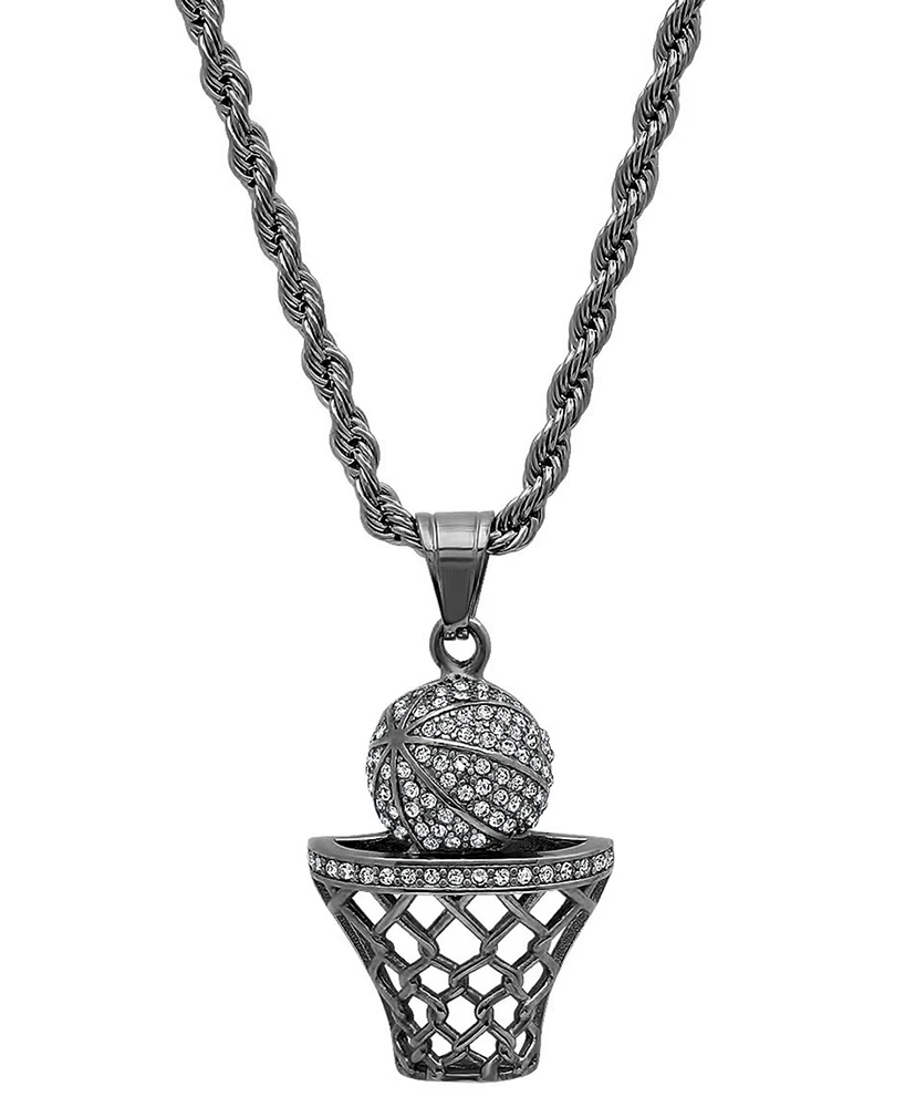 Steeltime Men's 18K Gold Plated stainless steel Basketball Hoop Simulated Diamond Pendant