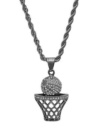 Steeltime Men's 18K Gold Plated stainless steel Basketball Hoop Simulated Diamond Pendant