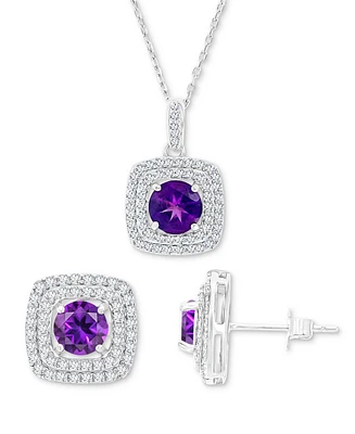 2-Pc. Set Amethyst (2-5/8 ct. t.w.) & Lab-Grown White Sapphire (7/8 ct. t.w.) Pendant Necklace & Matching Stud Earrings in Sterling Silver