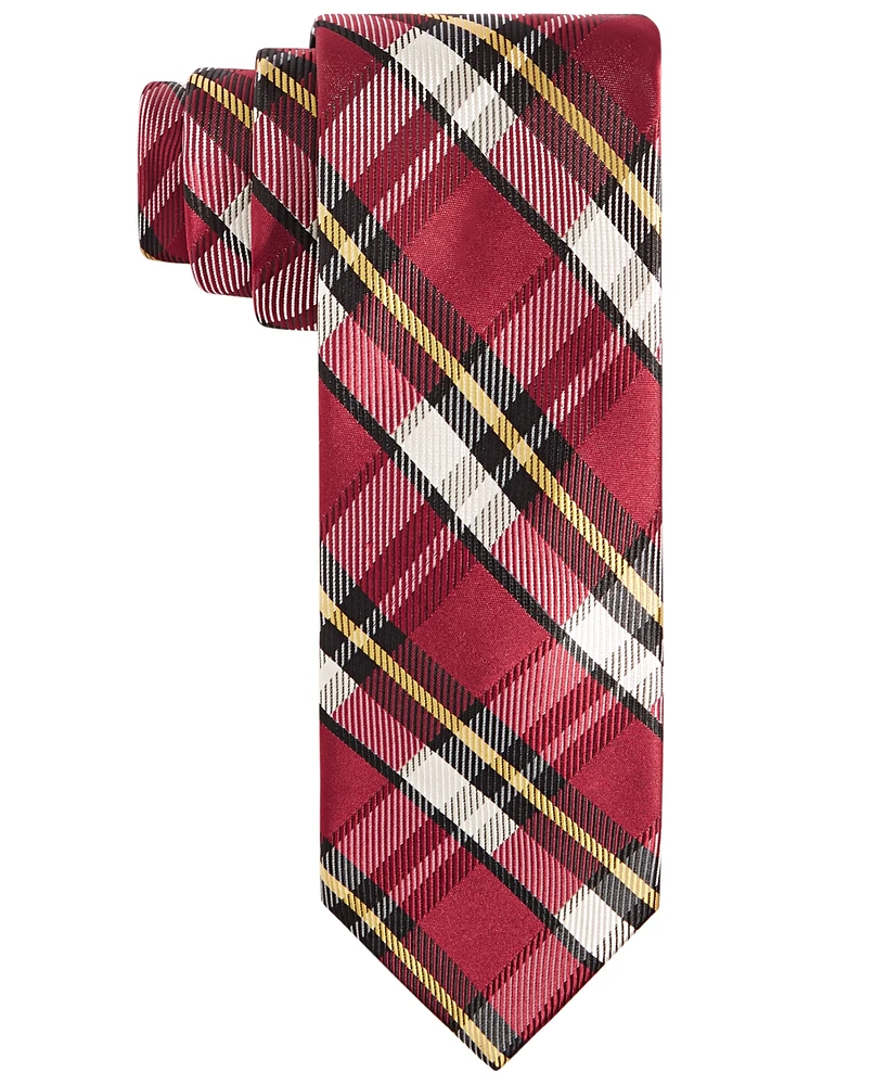 Tayion Collection Men's Crimson & Cream Plaid Tie