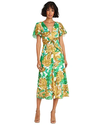 Maggy London Women's Printed Flutter-Sleeve Fit & Flare Dress