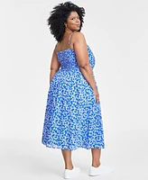 On 34th Trendy Plus Floral-Print Ruched Corset Midi Dress, Created for Macy's