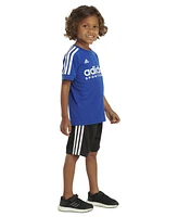 adidas Toddler & Little Boys 2-Pc. 3-Stripe Logo Graphic T-Shirt Mesh Shorts Set