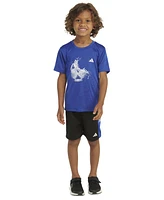 adidas Toddler & Little Boys 2-Pc. Soccer Ball Logo Graphic T-Shirt 3-Stripes Colorblocked Mesh Shorts Set