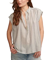 Lucky Brand Women's Cotton Striped Collared Popover Blouse