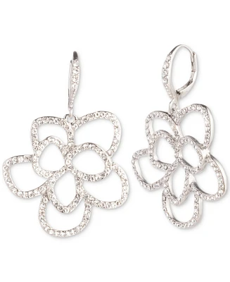 Givenchy Silver-Tone Crystal Open Floral Drop Earrings