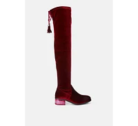 London Rag Rumple Velvet Over The Knee Clear Heel Boots