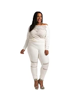 Women's Plus Curvy-Fit Lace Ponte Pullover Neck Tops