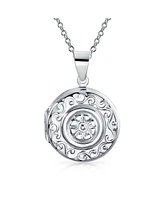 Bling Jewelry Embossed Photo Round Circle Scroll Flower Lockets For Women That Hold Pictures Sterling Silver Locket Necklace Pendant