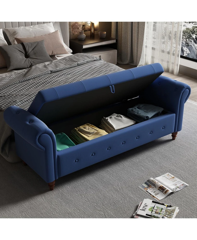 Streamdale Furniture Bed Bench Navy Blue Fabric