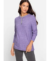 Olsen Women's Long Sleeve Drawstring Jewel Neck Melange Knit Sweater