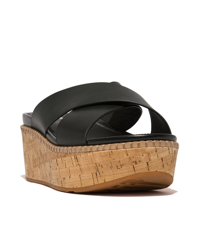 FitFlop Women's Eloise Leather or Cork Wedge Cross Slides